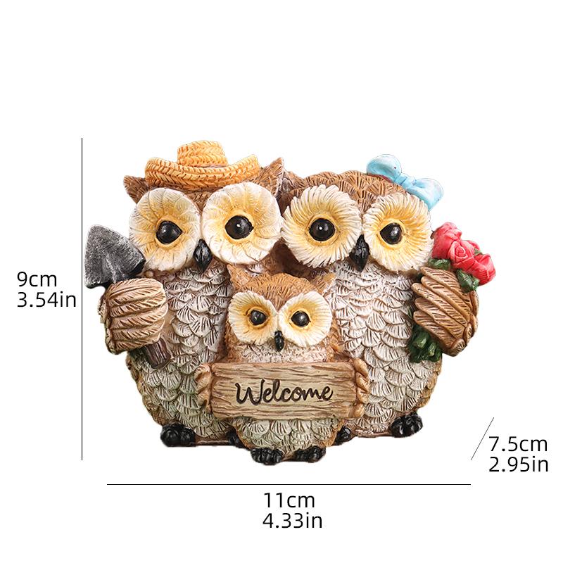 Садовая скульптура семьи сов, статуэтка с приветственной надписью «Сова», креативное полимерное украшение для дома, улицы, декора входа в сад