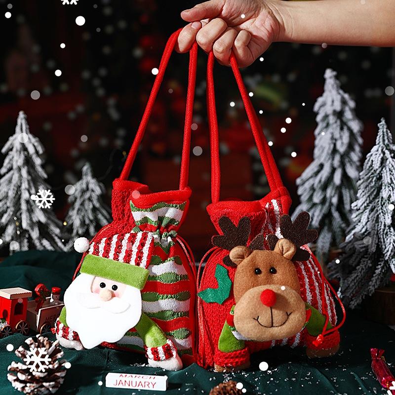 Christmas Gift Bag Santa Claus Backpack Bag Large Knitted High-end Doll Stereo Candy Bag Christmas Decoration