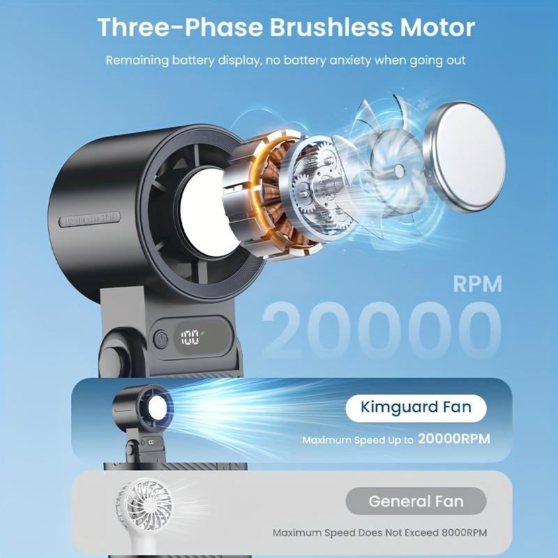 Portable Electric Fan, Rechargeable Handheld Fan, 6000mAh, with Ice Pack, 199 Speed Handheld Turbo Fan, with Digital Display Screen Quiet,