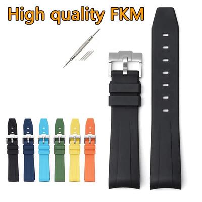 רצועת גומי פלואורו 20 מ"מ עבור רולקס דייטונה קצה מעוקל ספורט עמיד למים רצועת שעון FKM עבור אומגה x סווטש מונסווטש עם כלים