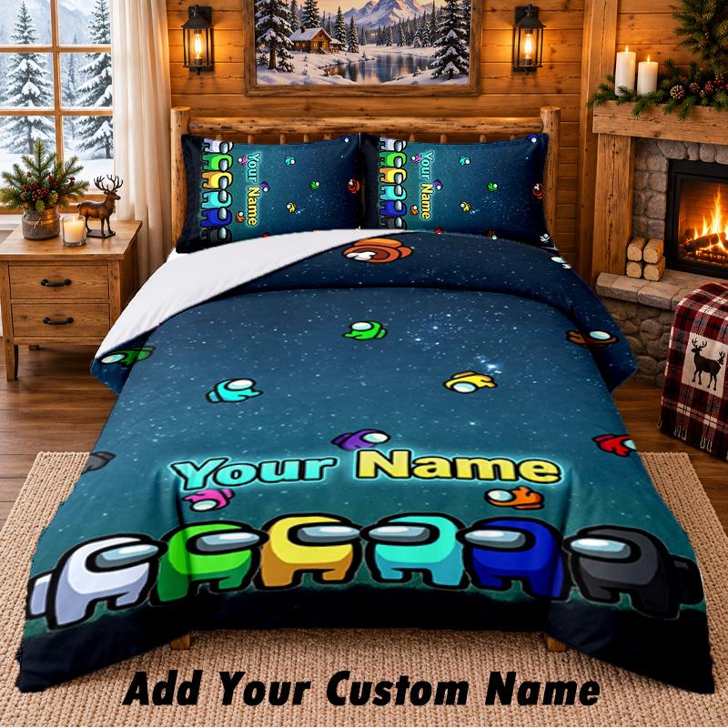 Among Us Custom Name 3Pcs Bedding Set 1 Bed Sheet 2 Pillowcases Bedroom Home Decor