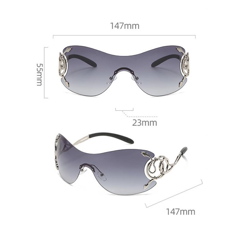 Y2K Rimless Luxury Designer Sunglasses Women Men Trendy Oversized Metal Snake Pink Punk Shades