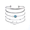 5Pcs Vintage Geometric Stone Charm Bracelet Set For Women Retro  Color Moon Wrist Chain Open Bangle Lady Boho Jewelry