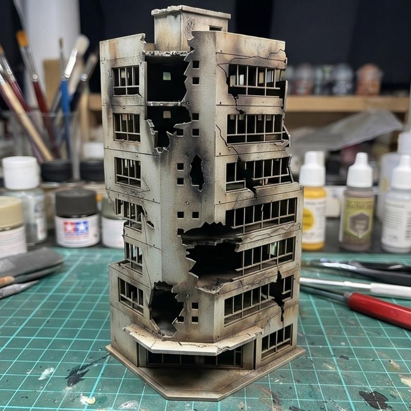 Precisions 1/100 Scale Demolished Building Plastic War Destruction Model Perfect for Dioramas and Decorative Use