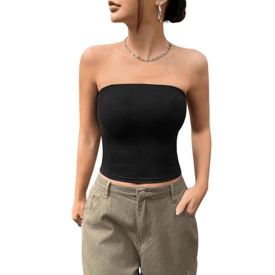 Women Vest Off Shoulder Strapless Bandeau Tube Top Pure Color Elastic Fabric Slim Waist Shaping Tops Daily Wear