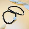 Black & White Melody Necklace: 925 Sterling Silver Clasp, Natural Black Agate & Shell Pearl, Elegant Women's Gift