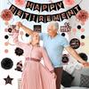 Retirement Party Decorations for Women, Black Rose Gold Happy Retirement Banner, Hanging Swirl ,Dot Garland, Paper Pompoms for Happy Retire Party
