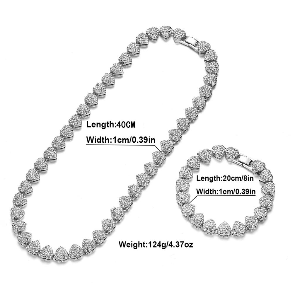2pcs/set Heart Shaped Cubic Inlaid Necklace Set, 10mm Full Necklace For Personalized Style, Cross-border New Arrival
