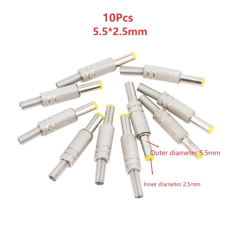 10 Peças 55X21Mm 55X25Mm Conectores Jack de Plugues de Alimentação DC de Metal Durável Para Projetos Eletrônicos de Reparo DIY Projetos de Fiação de Alimentação