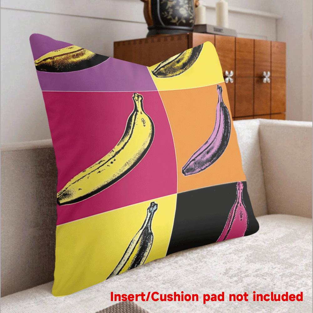 Pop Art Banana Print Throw Pillow Cover Retro Andy Warhol Style Colorful Block Art Cushion Case For Funky Home Decor Sofa Couch