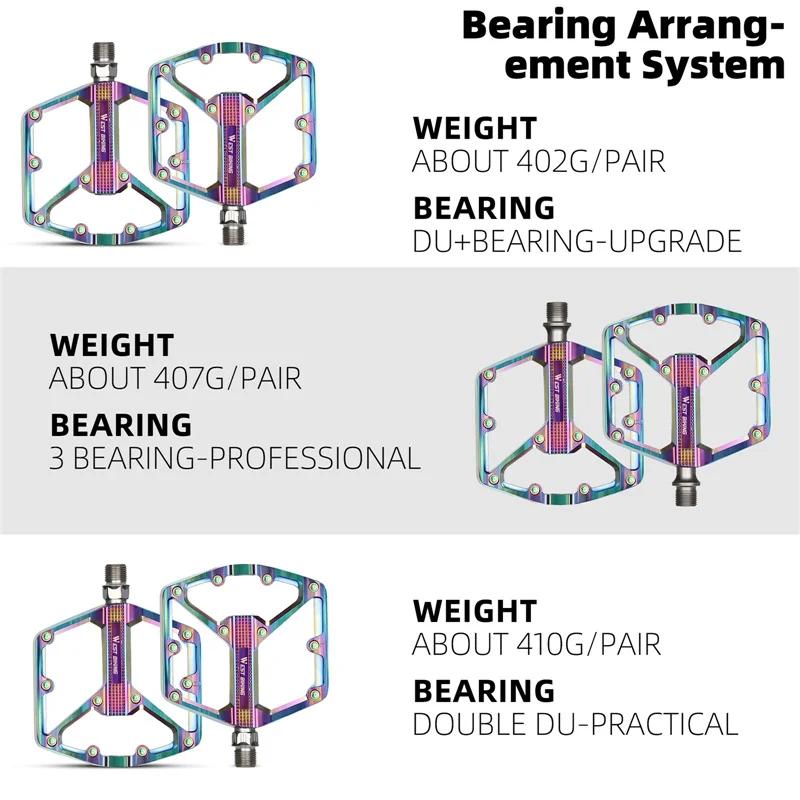 WEST BIKING Aluminum Alloy Bicycle Pedals Double DU Bearing 3 Perrin Chromium-molybdenum Steel Shafts MTB Road Bike Accessories
