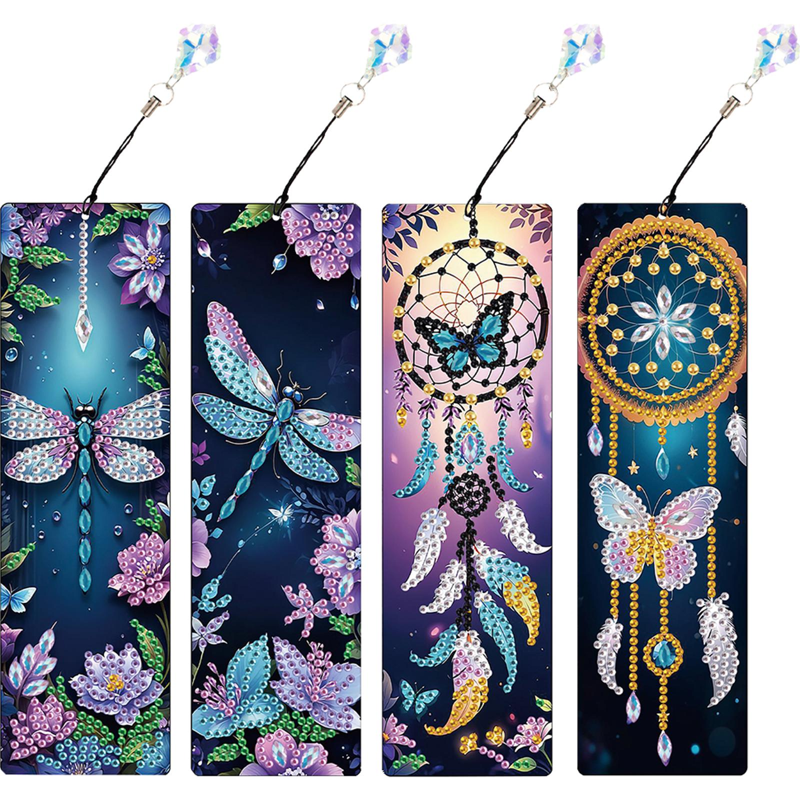 

4Pcs DIY with Butterfly Pendants Diamond Art Bookmark Diamond Painting Art Bookmarks Gift for Book Lovers Mosaic Art Supplies