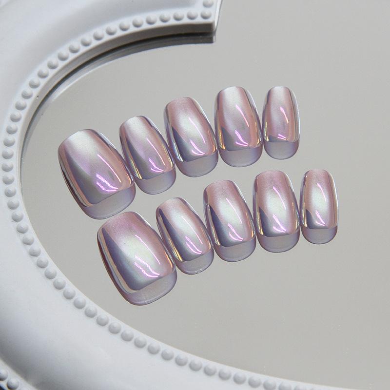 Internet celebrity pink purple cat eye aurora wearing nail removable manicure piece short ballet nail piece prefabricated nail code 30 pieces