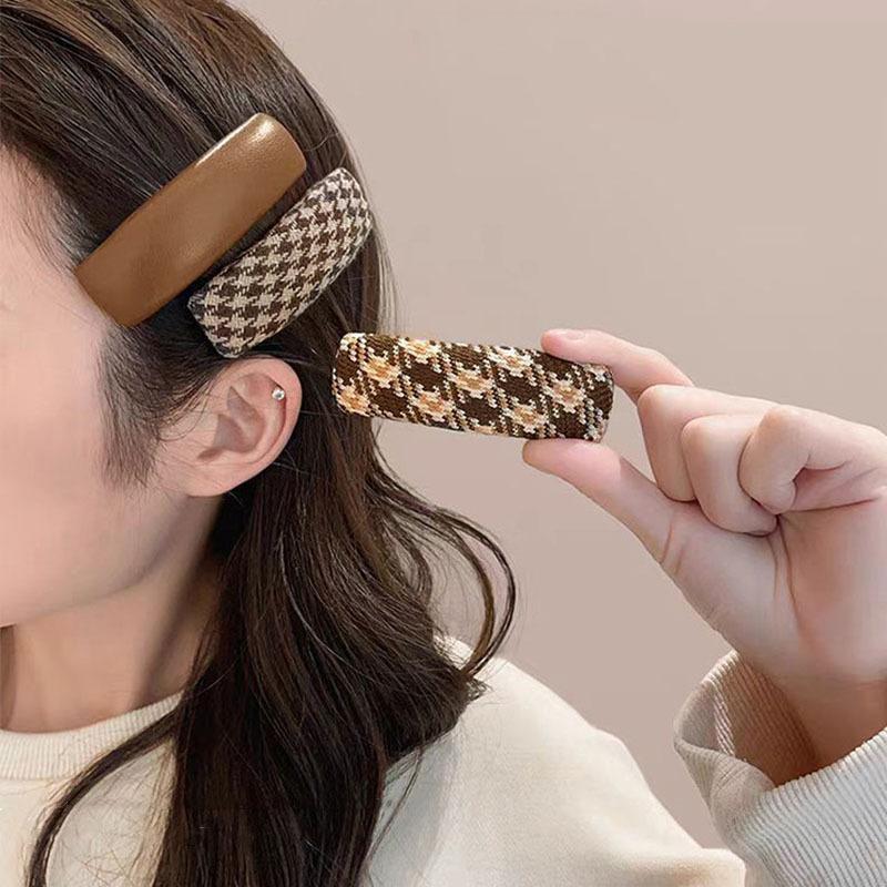 New Fashion Fabric Plaid Side Hair Clips Women Korean Coffee Color Geometric BB Clip Hairpins Hairgrip For Girls Kids Hair Accessories