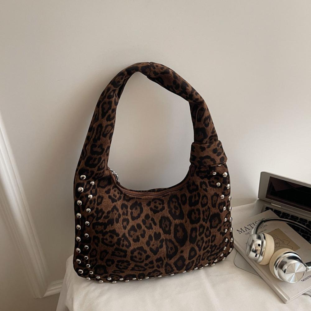 Vintage Leopard Print Tote Bag Retro Crescent Bag Fashion Underarm Bag  Travel