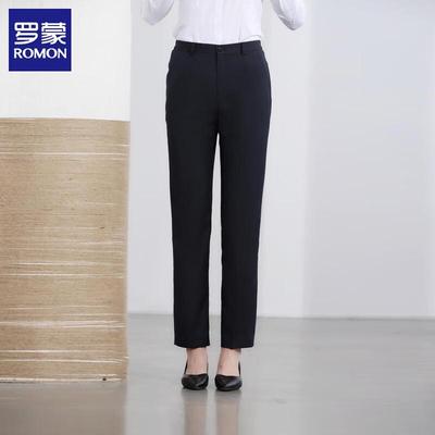 Women's Navy Blue Elastic Waist Summer Suit Pants