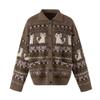 Koreanischer Fair Isle Katzen-Strickcardigan mit Kragen, Unisex, Weich, Warm, Lässige Pulloverjacke