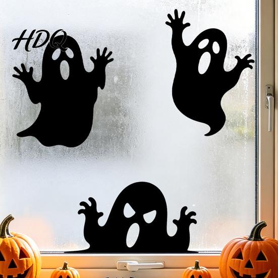 Creative Holiday Decor Halloween Ghost Silhouette Static Window Stickers Waterproof PVC Decals Witch Party Removable Clings for Home Glass