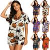 Women Short Sleeve Pajama Set Button Down Top with Notched Collar and Relaxed Fit Shorts Soft Lightweight Lounge Sleepwear S To XXXXL
