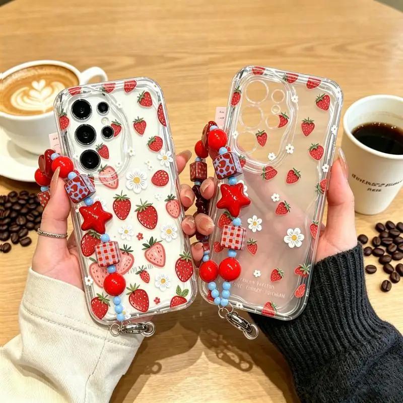 Cute Strawberry Flower Chain Case For Honor 400 Pro 600 Lite 200 MAGIC 7 90X6D X8D X5C X9D X7D X8C X9B X8A X8B X7B X6C A6B X5B