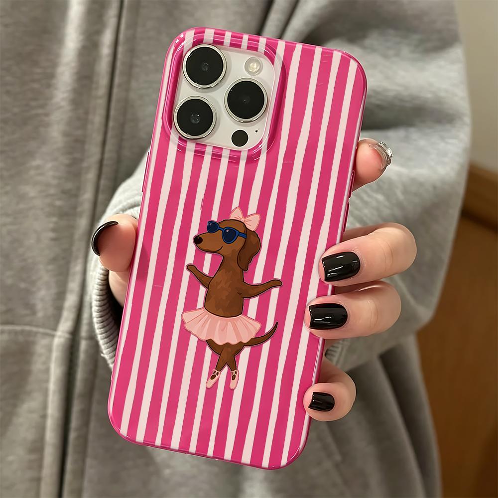 Pink Striped Dancing Dachshund Is Fun Phone Case For Iphone 14 13 Pro Max 11 12 17 16 15 17Air Soft Shockproof Coque Cases