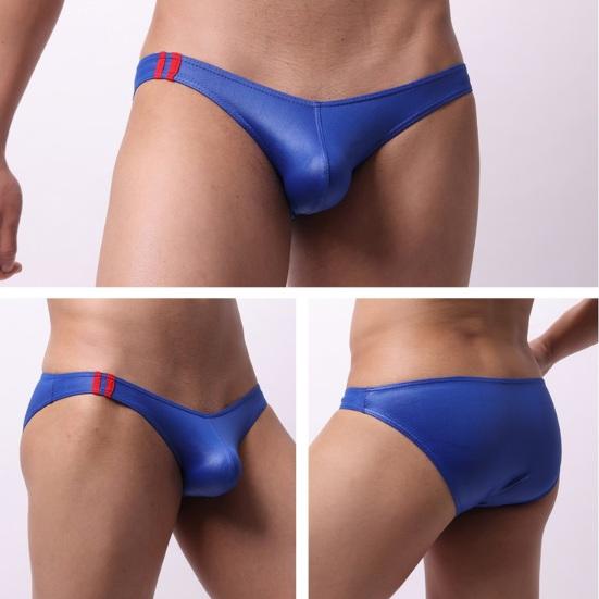 Men Briefs Low-rise Imitation Leather Design Panties Breathable Smooth Fit Tight