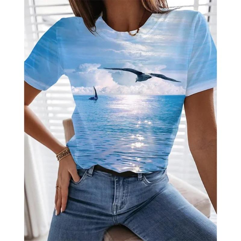 Summer Sea Animal 3D Print T-Shirts Gull Dolphin Women Fashion Streetwear Oversized O-Neck T Shirt Girl Female 3d Tops Tees Clothes