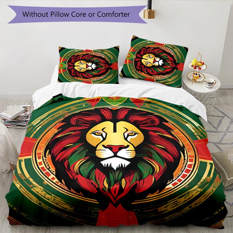 Rastafari Lion of Judah 3pcs Bedding Set Duvet Cover Closure Includes 1 Duvet Cover & 2 Pillowcases for All Seasons Bedroom Home Dorm Decor
