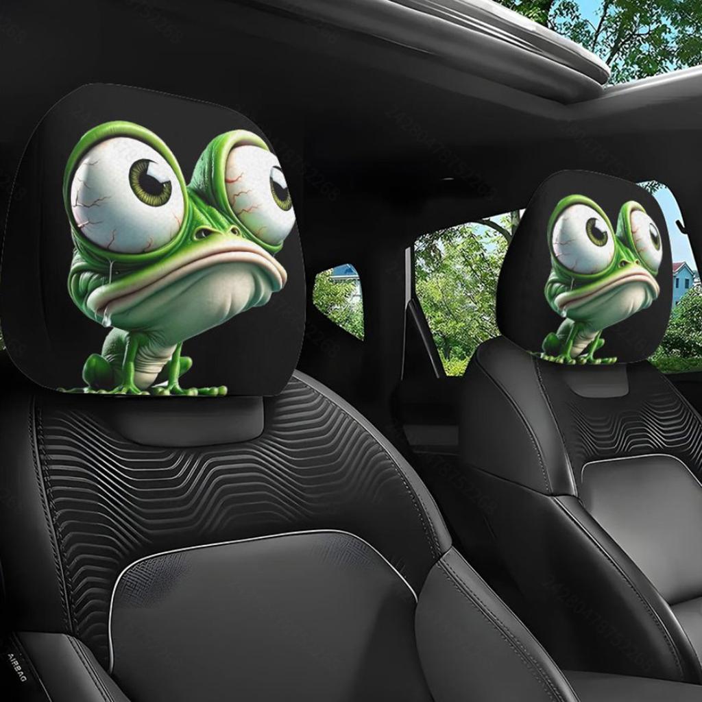 Car Seat Headrest Covers Set of 2 Cartoon Frogs Print Funny Cartoon Design Universal Fit Vehicle Interior Accessories