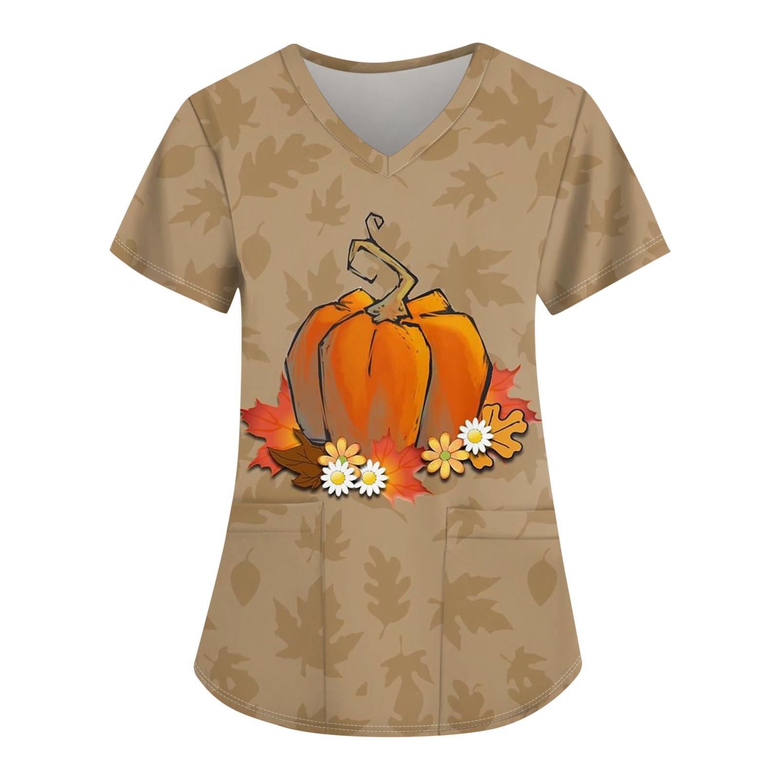 Женская униформа для кормящих мам с v-образным вырезом и принтом на Хэллоуин M белый — фото 3