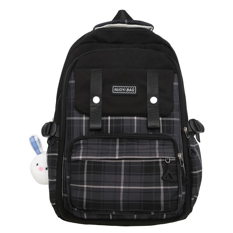 Schoolbag New College Style Women's Plaid Contrast Color Large Capacity Backpack Junior High School Students Elementary School Students Two-piece