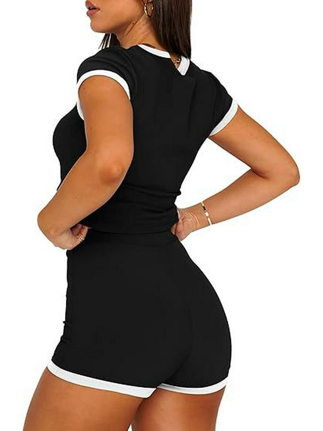 2026 Women's Spring/Summer Slim Round Neck Two-Piece Set: Short Sleeve T-shirt & Shorts