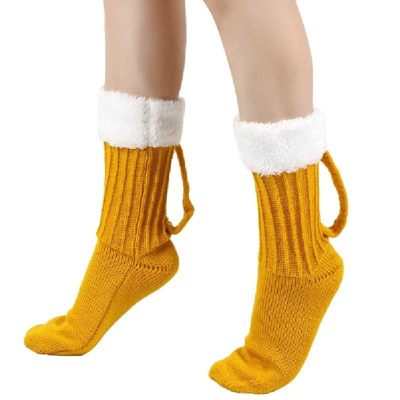 Shape Beer Mug Knitted Plush Midcalf Socks Winter Keep Warm Decoration Feet