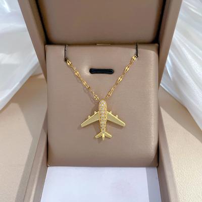 Gorgeous Airplane Necklace with Copper Micro-inlaid Zircon Sparkles, Perfect for Any Occasion