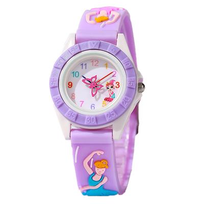 Relógio infantil desenho animado balé menina design quartzo relógio moda roxo silicone menina estudante presente relógio de pulso