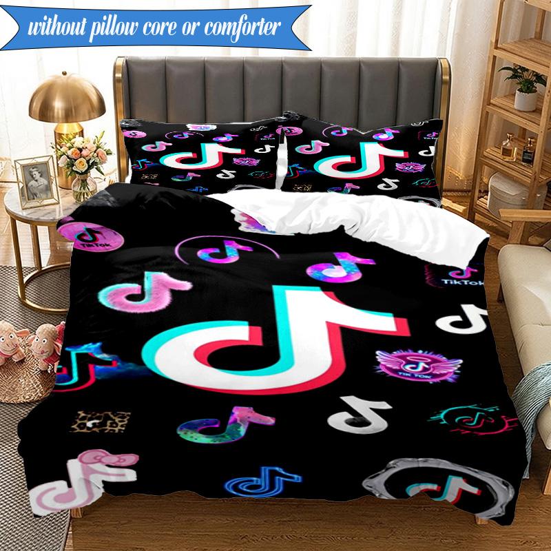 Neon Music Note 3pcs K-pop Music Group Bedding set,Ideal for Bedroom, Dormitory,Including Duvet Cover And 2pcs Pillowcases,Fan Gifts