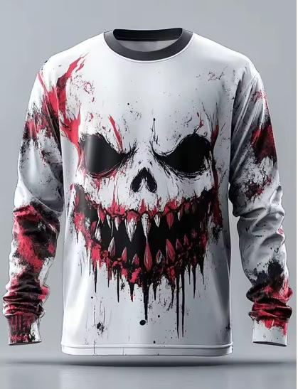 Cool Skull Horror Mummy 3D Printed Street Casual Halloween Long Sleeve Crew Fall Men s T-Shirt XXS