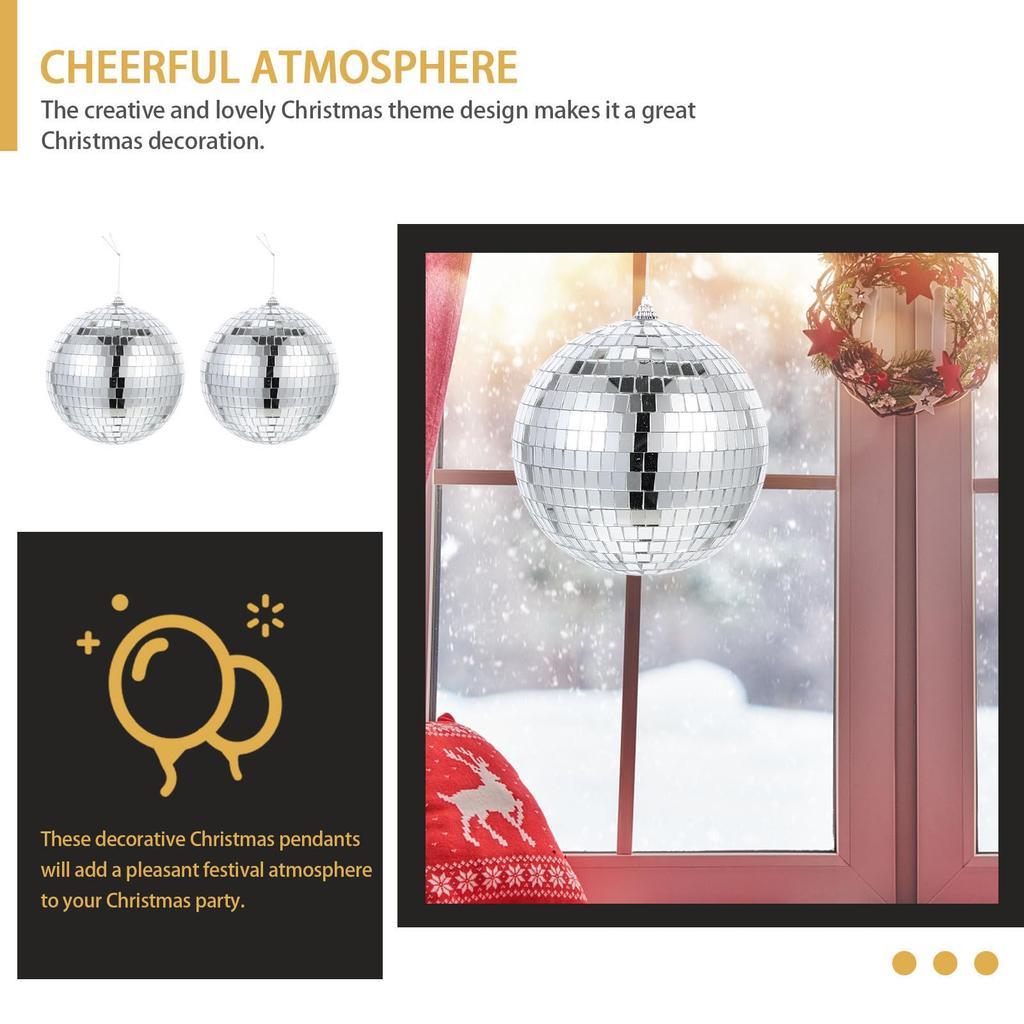 Lurrose Mirror Balls, 15cm, Set of 2, Hanging, Reflective, Disco Light, Christmas Decoration, Tree Ornament, Silver