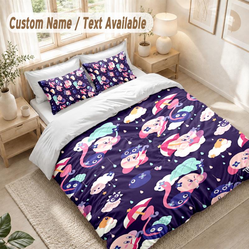Kirby Bedding Set, 1 Duvet Cover & 2 Pillowcases Soft Comfortable Bedroom Home Textile Decor