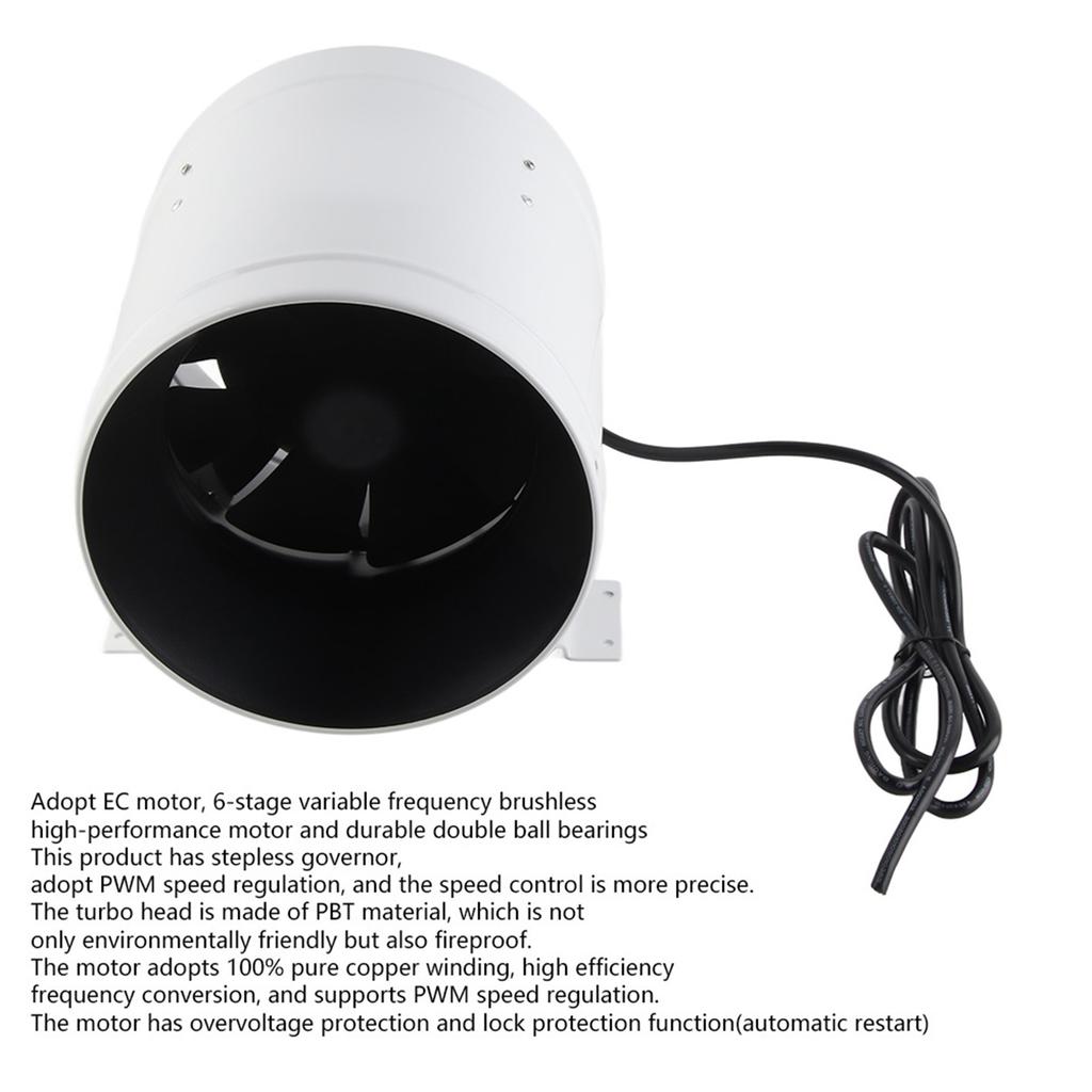 8in Adjustable Speed Controller Duct Fan for Hotels Rooms 75W 3800 RPM 1205m H 710CFM AC220V