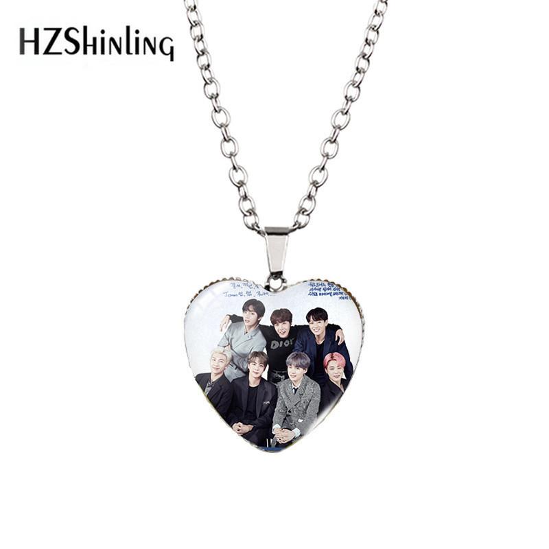 Stunning Heart-shaped Bts Necklace With Colorful Gemstones For Fashion Enthusiasts