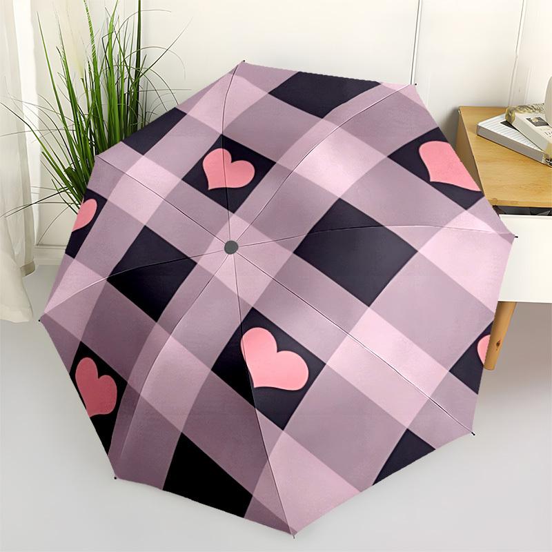 

1pc Heart Checkered Pattern Automatic Folding Umbrella - Portable Collapsible Design, 8-Rib Iron Frame, Durable Fabric yy251125076