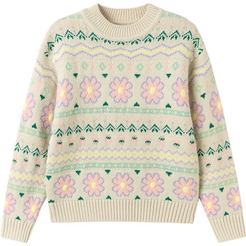 Зимний свитер Balabala для девочек, сладкий, с цветочным жаккардом 110