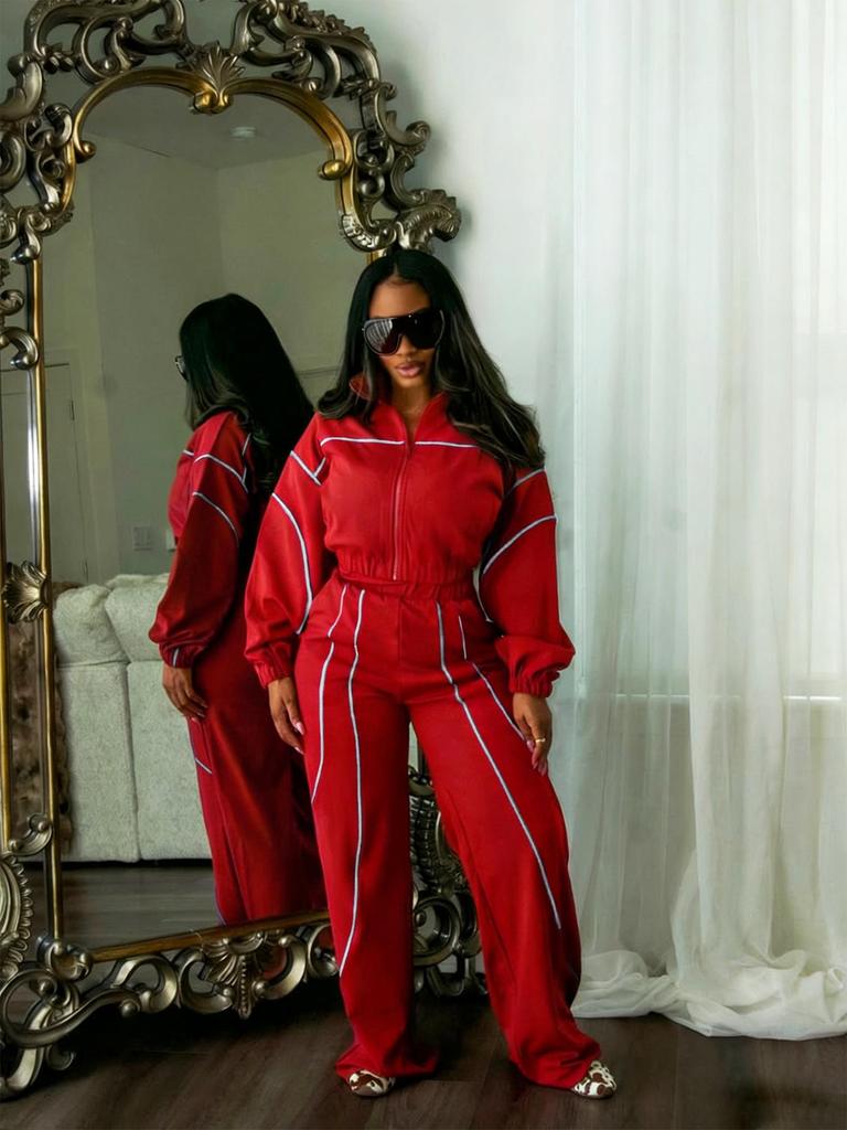 Color Block Patchwork Striped Women's Two-Piece Sports Set