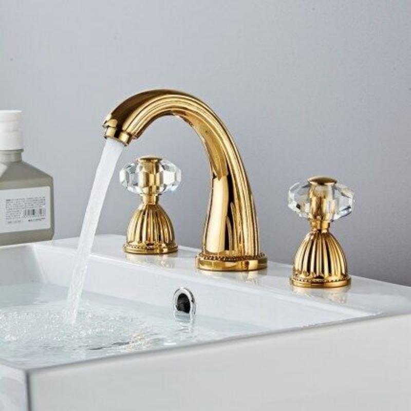 Bathroom Basin Faucet Black Sink Tap Brass Gold Faucet Bathroom Sink Faucet 3 Hole Crystal Handle Hot And Cold Water Tap