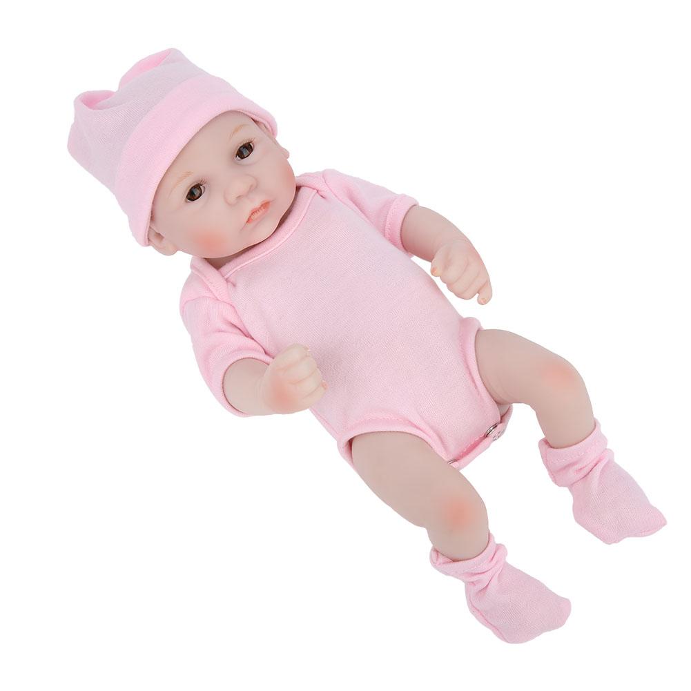 Silicone Body Simulation Baby Doll Lifelike Baby Doll Toy Children Girls Gift 10 InchPink Open Eyes