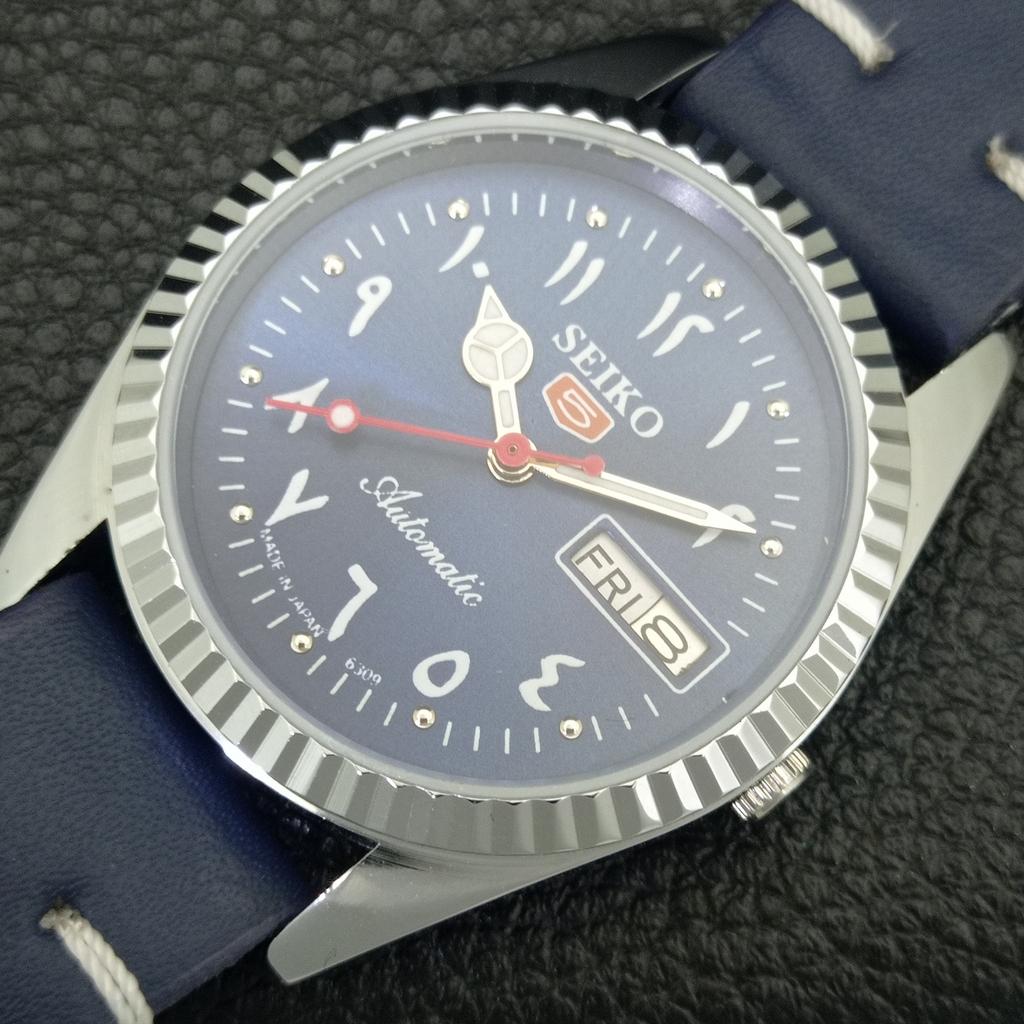VINTAGE SEIKO 5 AUTOMATIC 6309A REFURBISHED JAPAN MENS BLUE DIAL WATCH A442479-1