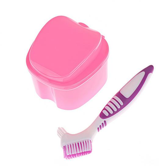 Zahnprothesen-Etui mit Zahnbürste Einweichbehälter für Zahnprothesen mit Siebeinsatz Unsichtbare Zahnspange Halter Mundschutz Dental Aligner Behälter Halter