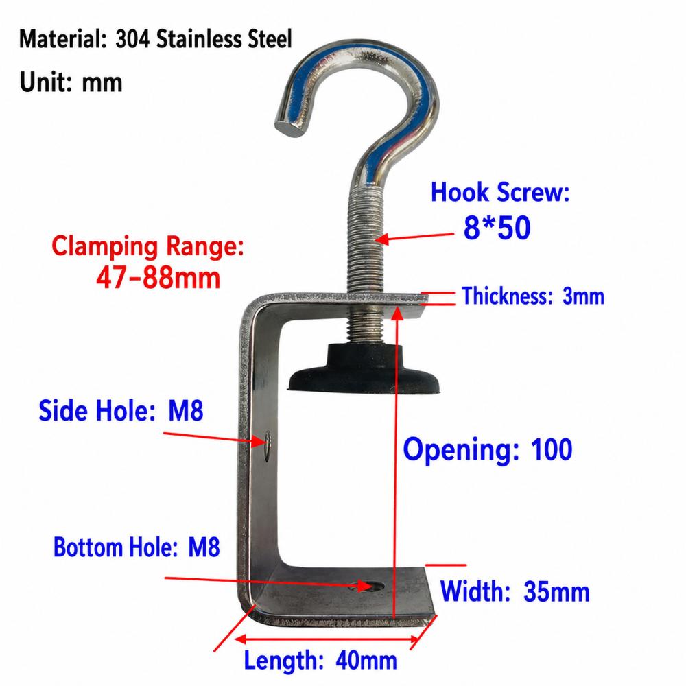 Adjustable C-clamp 304 Stainless Steel Fixed Holder Clip Square Clamp Hardware Fasteners