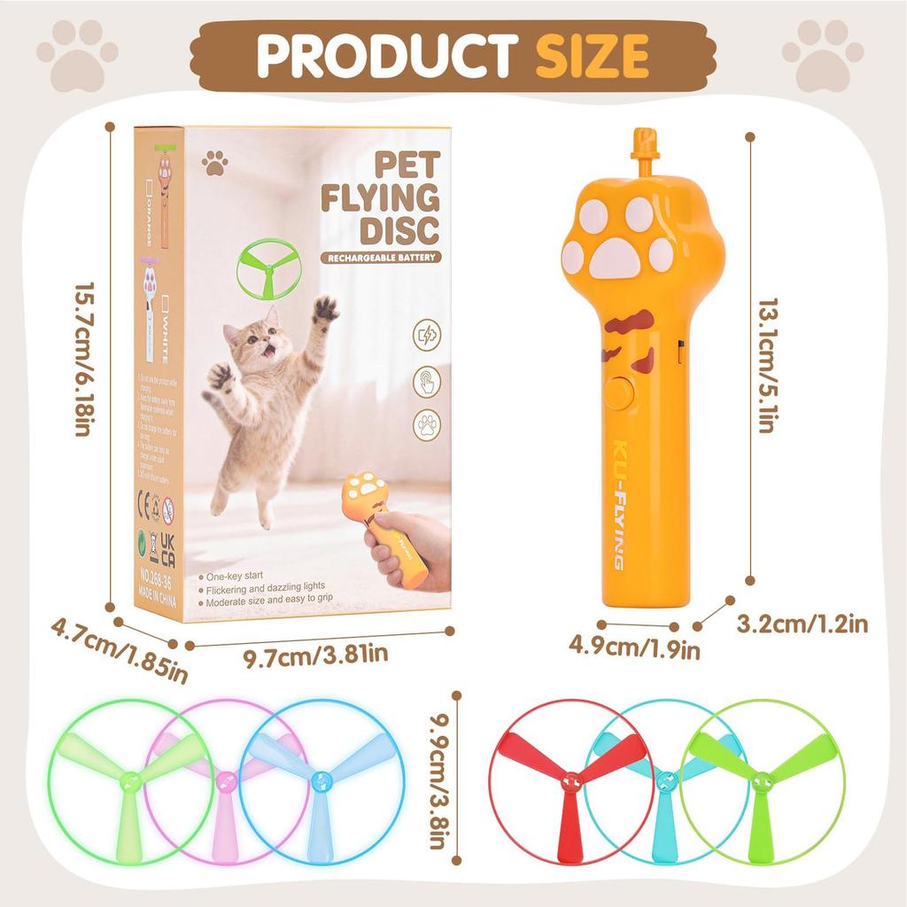 Cat Fetch Toy Rechargeable Flying Enrichment Launcher with 6 Discs Interactive Cat Toy for Outdoor Play Garden Backyard Patio